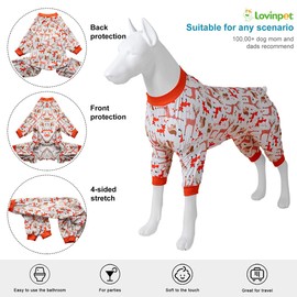 LovinPet Dog Clothes For Large Dogs Girl Xl - Large Dog Pajamas, Lightweight Stretchy Fabric, Critters Cream Print Dog Jumpsuit, Uv Protection Shirt, Easy To Wear Adorable Dog Clothes, Dog Jammies,2Xl