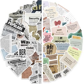 Lumbor37 Pegatinas Vintage 100Pcs, Pegatinas de Vinilo, Pegatina Vintage Únicas con Motivos de Periódicos, Decoraciones Impermeables y sin Residuos para Agendas, Materiales para Manualidades DIY