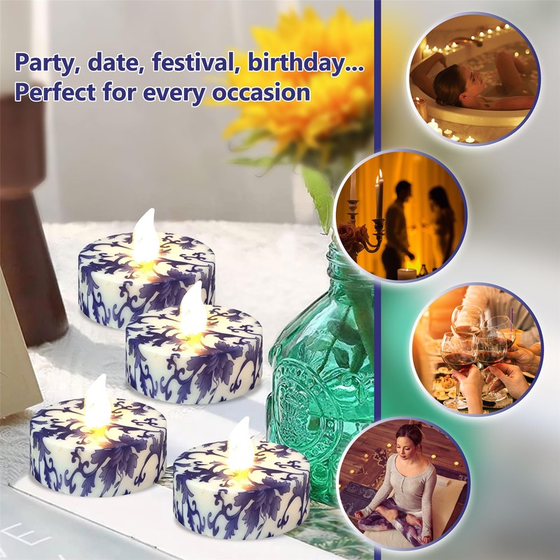 Gedengni Floral Flameless Tealights with Remote - 12 Pack Blue