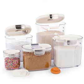 Progressive International ProKeeper+ 9 Piece Clear Plastic Airtight Food Flour and Sugar Baker's Kitchen Storage Organization Container Canister Set with Magnetic Accessories (White, 9-Piece)