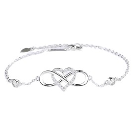 Zelavita Infinity Heart Ankle Bracelet for Women, 925 Sterling Silver, Dainty Love Symbol, Perfect Birthday, Anniversary Jewelry Gift for Mom, Wife, & Girlfriend