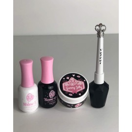 Exclusive Nail Couture GUMMY Jelly LED/UV Diamonds Gel, Base Coat, Shine E Top Coat, Matte Top Coat