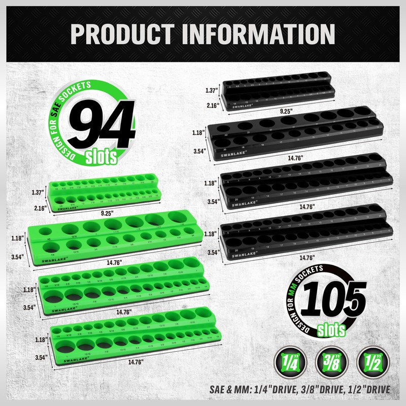 Magnetic Socket Organizer Holder Tool: 8PCS Set includes 2PCS 1/4",