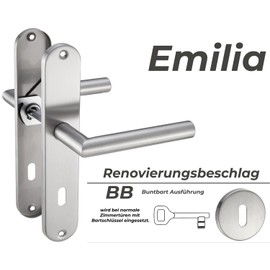 Stahlia EMILIA Door Handle Set Long Plate Renovation Fittings Brushed Stainless Steel BB Deadlock Door Fitting for Room Doors, Entrance Doors for Door Thickness 20 – 47 mm Mounting Material