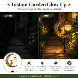 Solar Garden Stake Light for Outdoor Decor – Owl Moon Cat Pathway Lamp with Glass Globe Glow for Yard & Patio