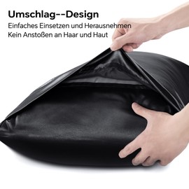 BEDELITE Pack of 2 satin cushion covers, 40 x 60 cm, black, 2 satin pillowcases with 2 hair ties, soft as silk pillowcase, better care than silk pillose case