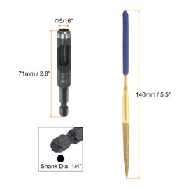 sourcing map Leather Hole Punch Tool 5/16" 45#Steel 1/4 Hex Shank Drill Bits Electric Hollow Punch Set with 5.5" Half-Round File for Leathercraft Belt Fabric PVC Plastic Handbags Watch Band DIY