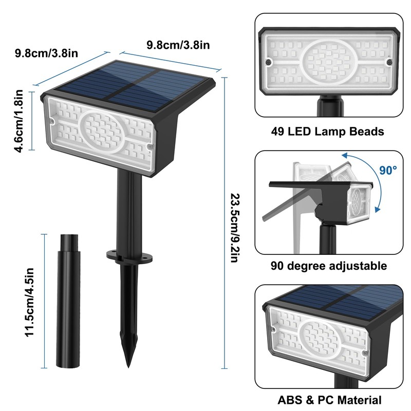 T-SUN Blue Solar Spot Lights Outdoor 4 Pack, 49 LED