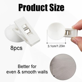 8pcs Suction Cup Clips, Shower Curtain Clips Splash Guard Round Suction Cups with Clips to Prevent Water Splashing Out Windproof Suction Wall Clamp for Fridge Shower Room Camping Car(White)