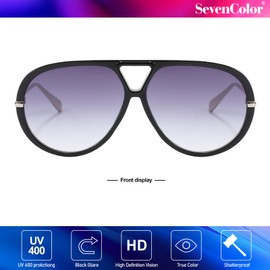 SevenColor Trendy Oversized Aviator Sunglasses for Women Men Retro Big Round Shield Sun Glasses Vintage Shades (Black/Grey Gradient)
