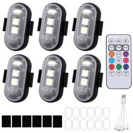 FENYW 6 Stück Kabellose LED Lichter, 8 Farben Wasserdicht Blitzlicht mit Fernbedienung, USB-Aufladung Antikollisionslichter, USB Aufladung Blitzleuchte für Motorrad, Drohne, Camping, Angeln