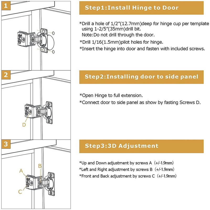 Furniware 50 Pieces 1/2 inch Overlay Soft Close Cabinet Hinges