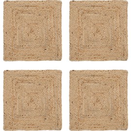 Jute Braided Placemats 12x12 Inches - Natural, Farmhouse Reversible Woven Boho Mats for Kitchen & Dining Table (Set of 4)
