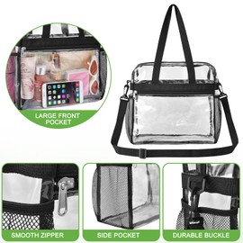 Oraben Oraben Clear Bag Stadium Approved 12x6x12 Clear Tote Bag with Removable Strap Clear Lunch Bag for Work Sports Festival (One Pocket, Black)