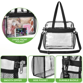 Oraben Oraben Clear Bag Stadium Approved 12x6x12 Clear Tote Bag with Removable Strap Clear Lunch Bag for Work Sports Festival (One Pocket, Black)