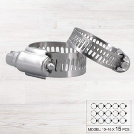Hose Clips Adjustable Stainless Steel Hose Clamps Worm Drive Pipes Hose Clamps Clips,15 Pack (10-16 mm)