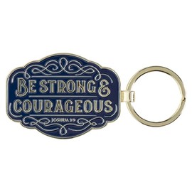 Christian Art Gifts Inspirational Scripture Keychain for Men & Women: Strong & Courageous Encouraging Bible Verse, Stylish & Sturdy for Keys, Lanyards, Backpacks, Navy Blue & Silver