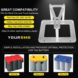 Universal Battery Tray Hold Down Trunk Relocation Box - Billet Aluminum Battery Mount Compatible with Optima Race Racing Mount Red/Yellow/Blue Top 34, 34/78, D34, D34/78, 34M, D34M