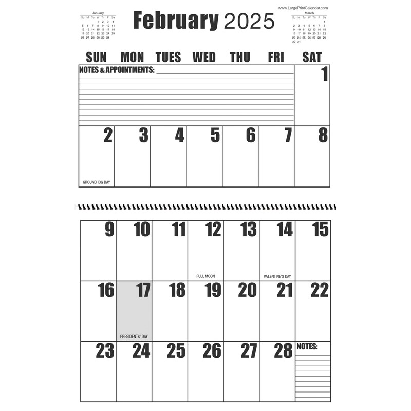 Large Print Wall Calendar 2025 Letter Size