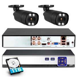 TOWODE 4CH Security Camera System 5MP 4-Channel Hybrid 5-in-1 DVR Security Video Recorder with 2pcs 5MP Cameras with Human Detection, 24/7 Recording Pre-Installed 1TB Hard Drive