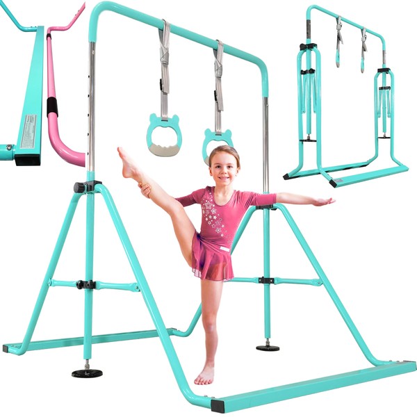 PreGymnastic Updated Folding Gymnastics Kip Bar with Sturdier Base, A Safe Gymnasitc Bar for Kids 3-8 Years Old, Easy to Assemble and Dis-Assemble