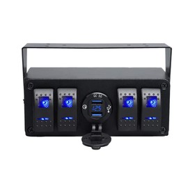 Riloer 4 Gang Rocker Switch Panel With 4.8 A Dual Usb Fast Charge/Fast Charge 3.0 Usb Voltmeter Charger For Marine Trucks 12V-24V, 4 Sets Of Control Panels