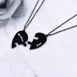 Queyuen 2PCs Mother and Son Matching Love Heart Pendant Necklace Set Gifts Son to Mom Mother to Boys Jewelry