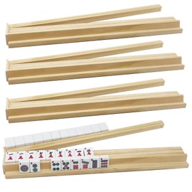 ESSAJOY Wooden Mahjong Racks with Pushers, 17.4 inch Set of 4 Mahjong Rack Wood for American Mahjong, Mahjong All-in-One Tile Rack & Pusher, Mahjong Rack and Pusher
