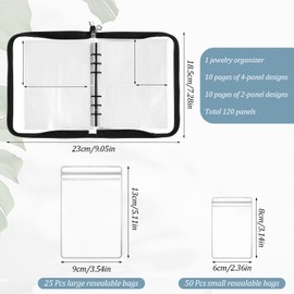 Jewelry Storage Book Set Transparent Travel Jewelry Organizer with Anti-Oxidation Pocket Traveling Necklace Earring Organizer for Ring, Bracelets, Postcard(120 Grids +75 Thicken PVC Zipper Bags)