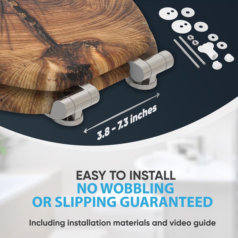 SANILO Wooden Toilet Seat with Soft Close [ROUND] - Decorative,