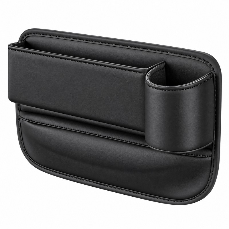 Car Seat Gap Organizer with Cup Holder – Leather-Style Storage