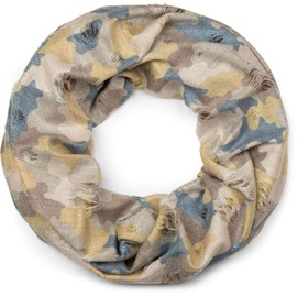 styleBREAKER loop scarf with camouflage pattern in destroyed vintage used look, loop scarf, shawl, unisex 01016134, Colour:Yellow-brown-blue