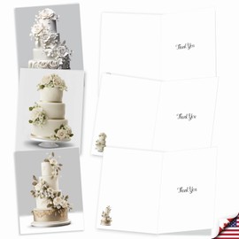 The Best Card Company 20 Assorted Wedding Thank You Notecards Box Set 4 x 5.12 Inch with Envelopes (10 Designs, 2 Each) Matrimony Cakes AM10043WYG-B2x10