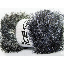 Large 100 Gram Skein Silver Black Eyelash Dazzle Metallic Eyelash Yarn