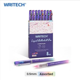 WRITECH Liquid Ink Rollerball Pens 8ct Assorted Colors 0.5mm Tip for Smooth Writing, Coloring, Drawing, and Journaling:_assorted colors