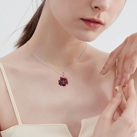 ONEFINITY Poppy Necklace 925 Sterling Silver Red Flower Necklace Poppy Flower Jewellery Gift for Women, Cubic Zirconia