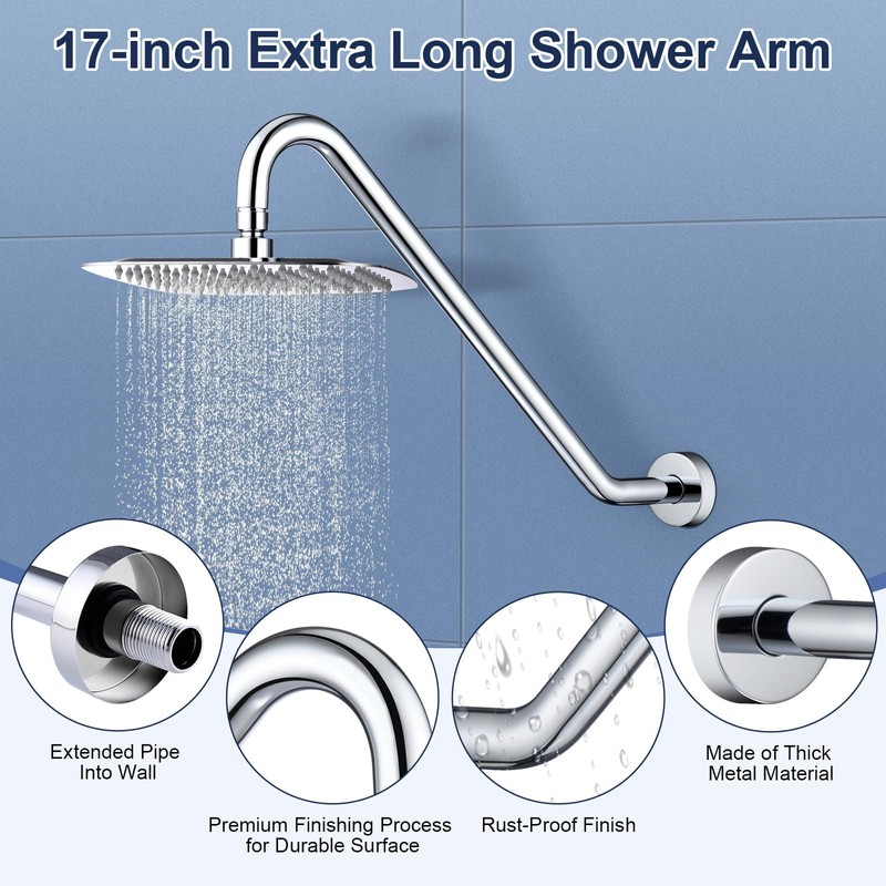 Shower Head Extension Arm with Flange Uvish 17" S Shaped