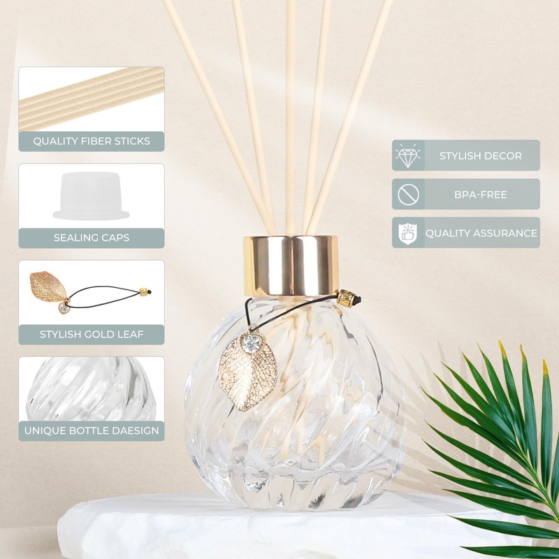 TRIFOLIC 4Pcs Reed Diffuser Set with Metal Golden Decoration, 3.5oz