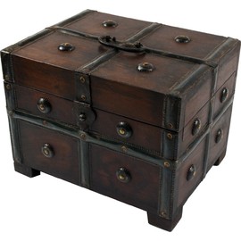 GURU SHOP Small Treasure Chest, Wooden Box, Jewellery Box - Model 2, Brown, Size: Large (18 x 24 x 18 cm), Tins, Boxes & Caskets