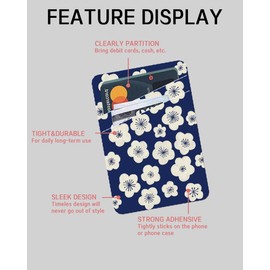 AWHSCP Phone Card Holder, Cute Leather Phone Wallet Stick On, Dual Pocket Credit Card Sticky Wallet, Compatible with Most of Cell Phone, Cute Cherry Blossom