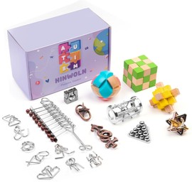 Wooden Brain Teaser Puzzles - Metal Unlock Interlock Game, IQ Logic Test Puzzles Game, 3D Puzzle Toy Brain Teaser for Kids and Adults, Mind Educational Toy Travel Games [18pcs of Pack ]