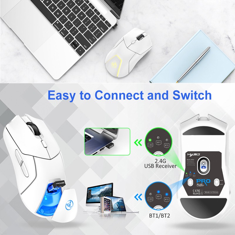 HXSJ T40 T40 Wireless Mouse 2.4G+BT5.1+BT5.1 USB Receiver Triple Modes