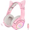 Headphone Pink Gaming Headset with Removable Cat Ears, with Surround