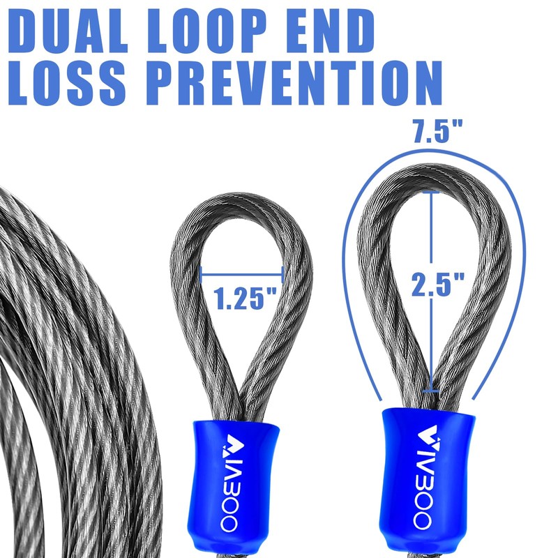 VIVBOO 1/2Inch Heavy-Duty Security Cable Lock with Loops 4FT/6FT/8FT/10FT Bike