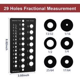 Drill Bit Gauge 1/16 Inch to 1/2 Inch, Stainless Steel Drill Bit Size Gauge 29 Holes Metal Bolt and Wire Diameter Index Gauges for Accurate Measurement(Black)
