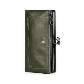 Leather Kiss Lock Purse for Women Vintage Kiss Clasp Wallet Coin Purse RFID Bifold Phone Clutch Wallet Card Holder