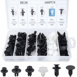 100PCS Universal Car Body Trim Clips,6 Size Plastic Rivet Fasteners Universal Auto Black Nylon Clips Bumper Clips,Plastic Wing Clips for Bumper Car Door Fender Push Replacement Kit