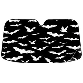 Black and White Goth Bats Spooky Car Windshield Sunshade,Folding Sun Shade Auto Sun Visor Heat Protection Front Window, Car Sunscreen Blocks UV Rays and Keeps Vehicle Cool (55 x 30 Inch)