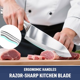 Rekehome Knife Set, 6-Piece Kitchen Knife Set with Wooden Knife Block and Built-in Sharpener, Stainless Steel Sharp knives set for kitchen, Knife Block Set