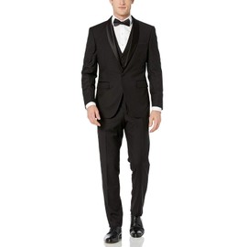 Adam Baker by Statement Men's Single Breasted Three Piece Shawl Collar Tuxedo - Black - 48R